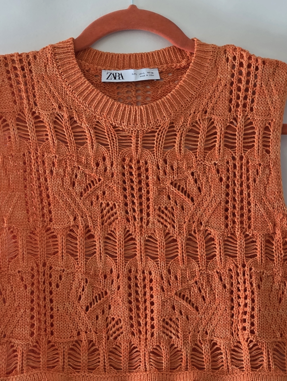 Zara Crochet Knit‎ Crop Top Size L Fringe Tassel Hem Beaded Orange Festival Boho - Picture 3 of 11